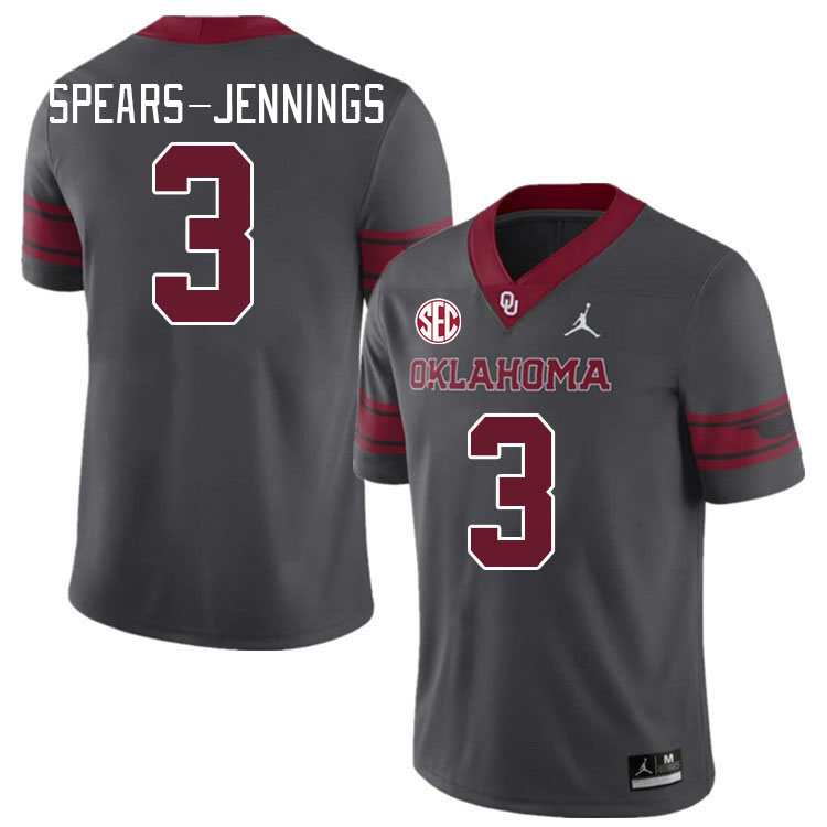 #3 Robert Spears-Jennings Oklahoma Sooners 2024 SEC Conference College Football Jerseys-Charcoal